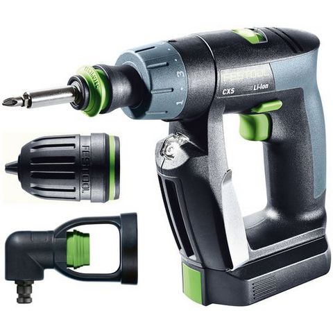 Festool CXS Li 2,6-Set Skruvdragare med 2,6Ah batterier, MXC-laddare och vinkeltillsats