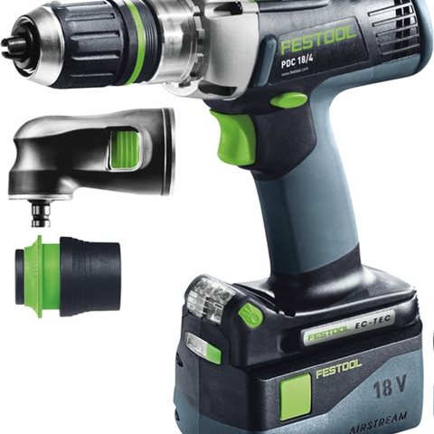 Festool PDC 18/4 Li 5,2-Set QUADRIVE Slagskruvdragare med 5,2Ah batterier, SCA 8-laddare och vinkeltillsats